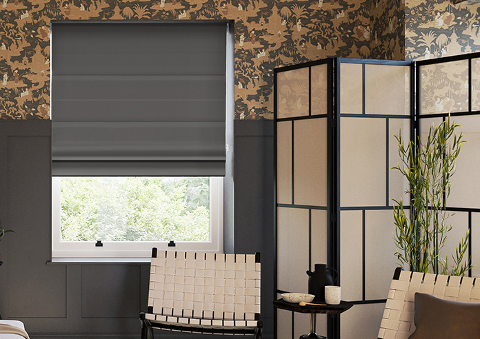 Akoya Faux Silk, Lustre Slate Grey - Motorised Roman Blind - Image 3